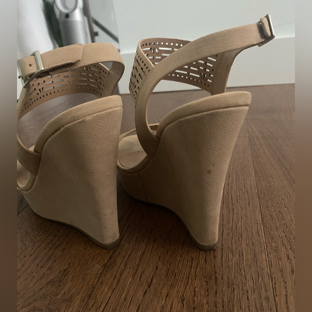 Call It Spring Beige Cutout Wedge Sandals - Picture 3 of 5